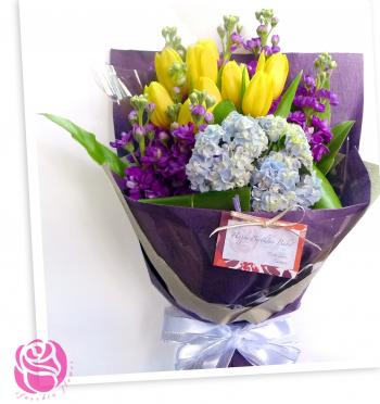 ifuschia flower: Birthday bouquet of Yellow Tulips