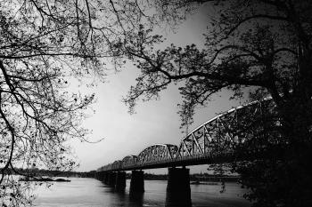 Black and Gray Scale Photo of Bridge