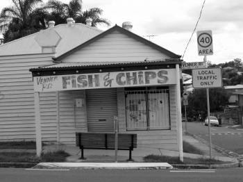 Black and White Photo on Fish & Chips Store Signage