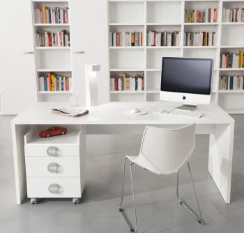 Black Mesh Office Rolling Chair Beside White Wooden Desk With White Imac