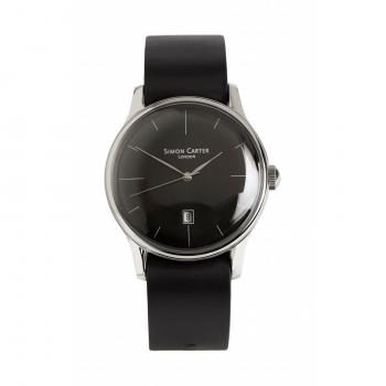Simon Carter Black Dial Leather Strap Mens Designer Wrist Watch WT2303
