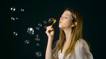 Pretty Woman Blowing Bubbles Slow Motion Stock Video Footage ...