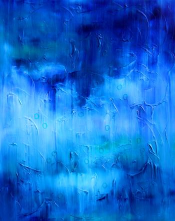 Deep Blue Sea" 24x30 - Blue Abstract Acrylic Painting by Jasmin Langsch