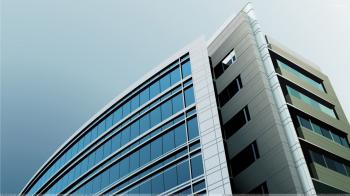 Blue Glass Windows Building Front Top Wallpaper