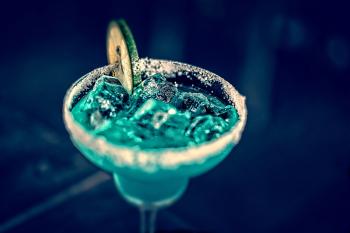Blue Cocktail in Martini a Glass - Tilt Shift Effect