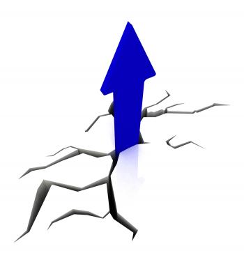 Blue Upward Arrow Shows Breakthrough