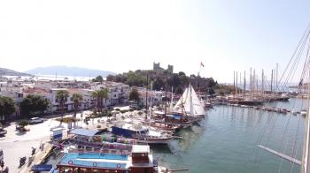 Bodrum, TURKEY - October 2016: Marina castle aerial yacht business ...