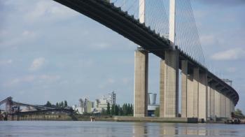 Suspension Bridge Concrete Pillars Stock Video Footage - Videoblocks