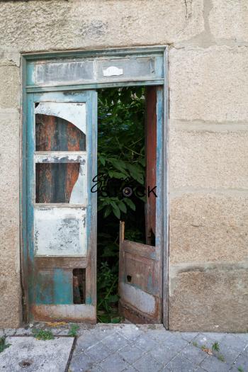 Broken Door Growing Plants Inside in Portugal - Strosstock