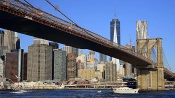 USA, New York, Manhattan, Lower Manhattan, East River, Brooklyn ...