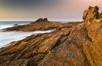 Brown rock formation near sea at daytime, saint-guénolé HD wallpaper ...