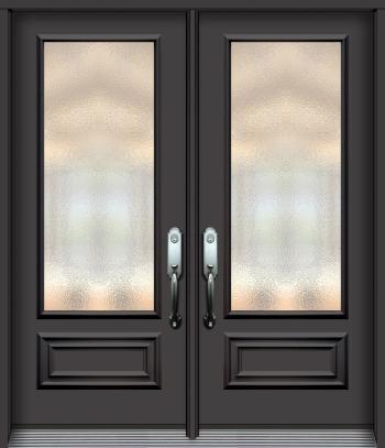 PA77 Double steel door with decorative panel and glass unit ...