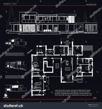 Wireframe Blueprint Drawing 3d Building House Stock Vector 458966377 ...