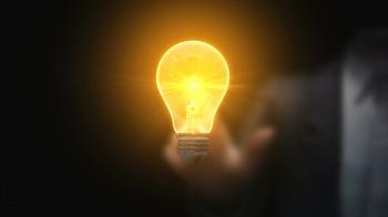 Businessman touching idea light bulb,creative communication ...