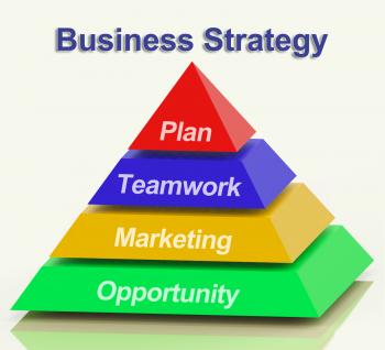 Business Strategy Pyramid Showing Teamwork And Plan