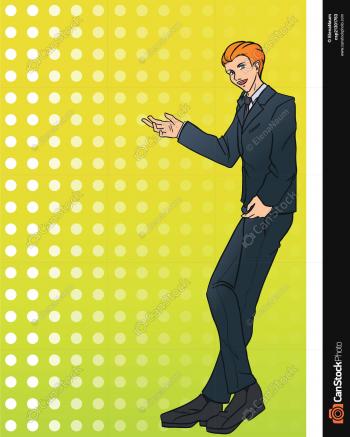 Businessman in suit showing something. The young attractive... clip ...