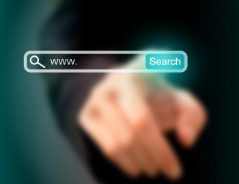 Businessman pointing at search bar