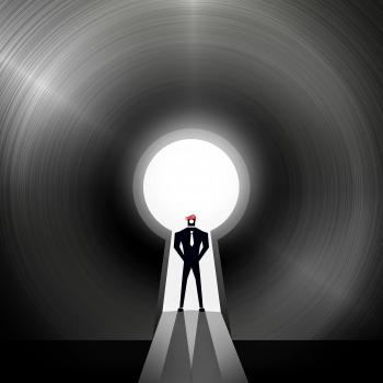 Businessman through the keyhole - Creative solutions concept