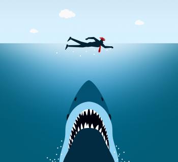 Businessman Under Shark Attack - Jaws
