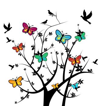 Butterflies In Tree Indicates Natural Environment And Nature