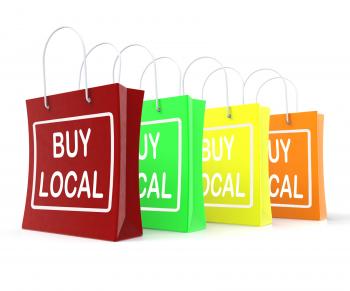 Buy Local Shopping Bags Shows Buying Nearby Trade