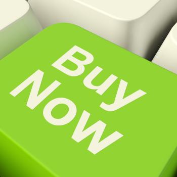 Buy Now Computer Key In Green Showing Purchases And Online Shopping
