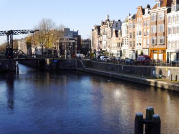 Cana water in sunlight and shadow reflections, Amsterdam city.