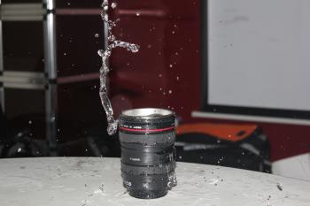 Canon camera lens with water