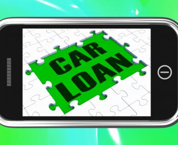 Car Loan On Smartphone Shows Car Rent