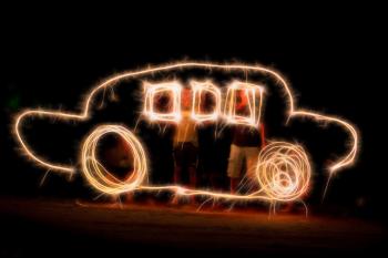 Car Outlines with Fireworks