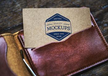 Card On Brown Leather Bifold Wallet