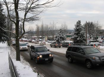 Cars driving in snow in Bellevue