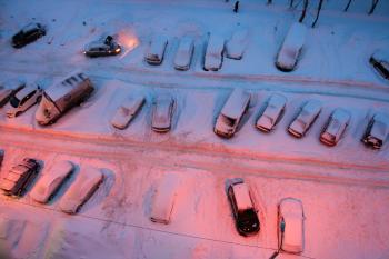 Cars Parked in Snow