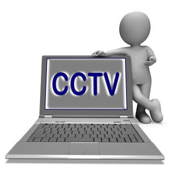 CCTV Laptop Shows Surveillance Protection Or Monitoring Online