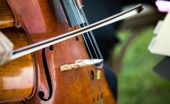 Closeup of cello from whistler wedding musician
