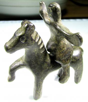 Very rare celtic bronze horse and horse rider figurine group ...