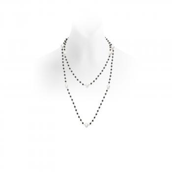 White Freshwater Pearl and Onyx Necklace in Silver | Winterson