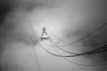 Chairlift in the fog