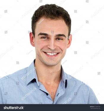 Young Cheerful Man Blue Shirt Jeans Stock Photo (Safe to Use ...
