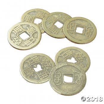 Antique Goldtone Metal Chinese Coins