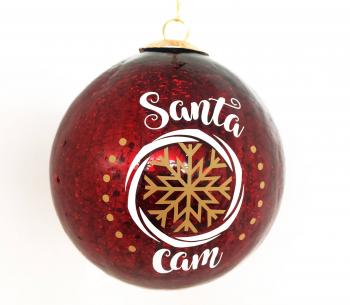 Santa Cam Christmas Ornament - Large 4" Dark Red Crackle Christmas ...