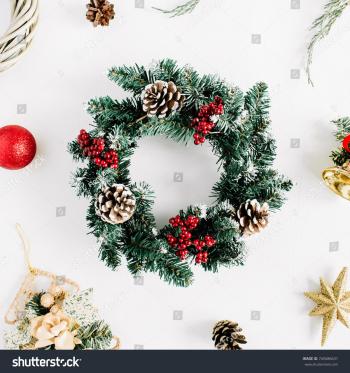 Christmas Composition Holiday Wreath Frame On Stock Photo (Royalty ...