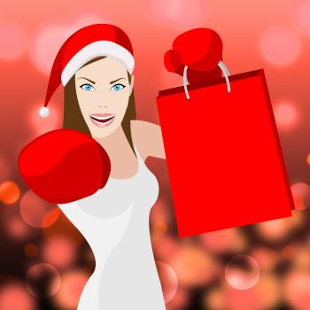 Christmas Shopping Woman Shows Retail Sales And X-Mas