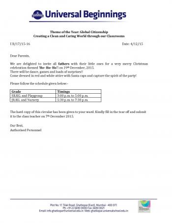 Christmas party circular | The Universal School, Ghatkopar