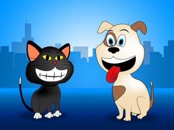 City Pets Indicates Domestic Dog Cat And Buildings