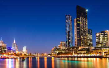 Melbourne, Australia, night city view, skyscrapers, lights, river ...
