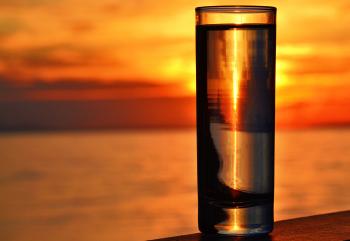 Clear Highball Glass on Brown Surface during Golden Hour