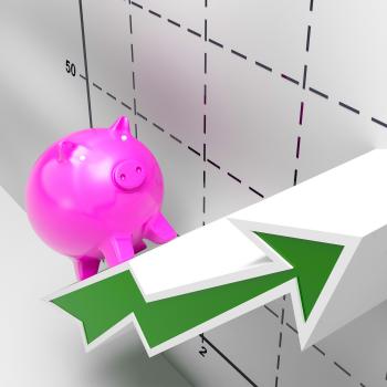 Climbing Piggy Shows Growth, Investment And Earnings