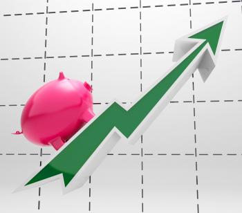 Climbing Piggy Shows Savings And Business Growth