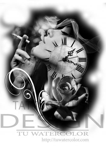 Girl clock tattoo Design - Tú Watercolor | Tattoo Design | Pinterest ...